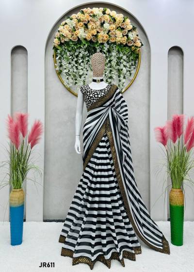 D.NO. JR611 BY JR PRINTED GEORGETTE SAREE EXPORTER IN INDIA